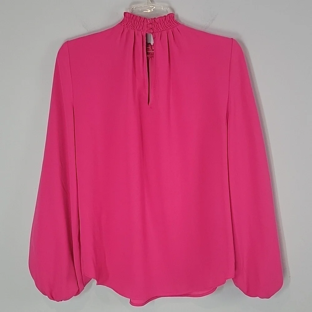 Trina Turk Sunrise Vista Mock Neck Balloon Sleeves Blouse